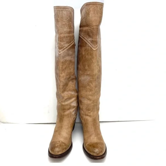 FRYE Jane Western Riding Knees High Boot in Beige Taupe Burnished Antique Size 7